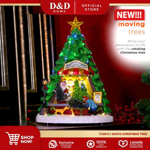 D&D Home l FC0014 Christmas Tree Shop Rotating Scene Holiday Decoration with LED Lights Music Decor
