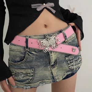 MADEWITH Butterfly Buckle Womens Belt PU Y2K Style Decorative Belt  Versatile Waist Belt Jeans Accessories