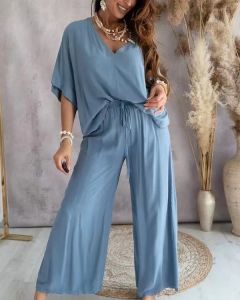 Comfort Elegance One Piece Suit Easy and casual skin friendly Fashion Set Personal Loose Wide Leg Pants Slimming Set