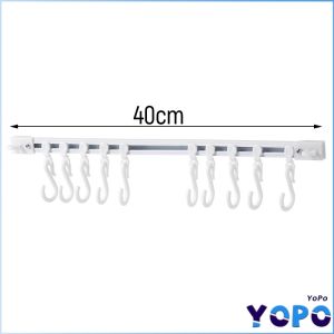 YoPo 40cm/30cm Wall-mounted Sliding Rail Hook Kitchenware Storage Hooks Wall Rail Sliding S Hook