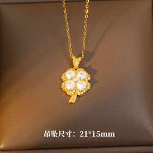 Fashion necklace pendant - Luxury and exclusive small-scale collar chain accessory  精致满钻四叶草耳钉项链女时尚轻奢简约百搭吊坠高级钛钢饰品批发
