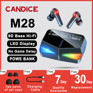 ♥100% ผลิตภัณฑ์ดั้งเดิม + Gratis Ongkir♥CANDICE หูฟังบลูทูธสำหรับเล่นเกมหูฟัง M28สองโหมดหูฟังเน้นเสียงเบสหน้าจออัจฉริยะ LED