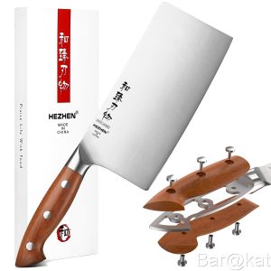 HEZHEN 7.1" Cleaver Knife German 1.4116 Steel – Red Wood Handle Ideal for Meat & Veggie Cutting