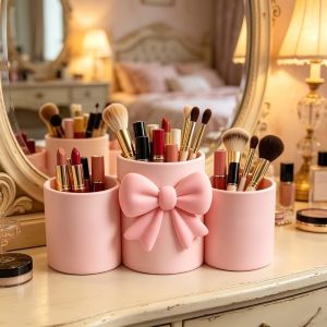 SKJK Nơ nổi Hộp đựng cung tên In 3D Đồ trang trí Hộp đựng bút chì Tinh tế Màu kem Giá đỡ cọ trang điểm Kho lưu trữ văn phòng phẩm