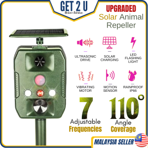 Mesin Penghalau Halau Burung Monyet Ular Anjing Kucing Gajah Binatang Liar Kebun Dusun Ladang Upgraded Solar Animal Repeller Motion Sensor Pest Reject Dog Cat Mouse Bird Bat Pig Snake Garden
