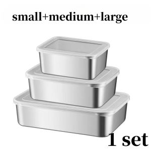 304 Stainless Steel Fresh-Keeping Food Storage Tray with Lid Refrigerator Fruits Sealing Box Meal Case Kitchen Bento Container