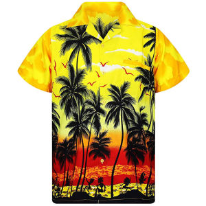 ZEEMIN Mens Hawaiian Shirts EU Size 5XL Coconut Tree 3D Print Summer Loose Short Sleeve Shirt Casual Button Down Beach Shirts Holiday