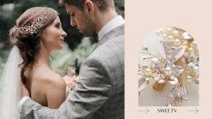 SWEETV Gold Wedding Hair Clip Comb Handmade Bridal Hair Accessories for Women Wedding
