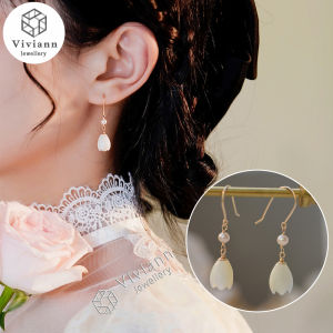 Viviann Original Lily of the Valley Flower Pearl Handmade 14K Gold Earrings French Earrings Gold Pearl Drop Earrings For Woman Korean Fashion Jewelry Wedding Girls Sweet Accessories
