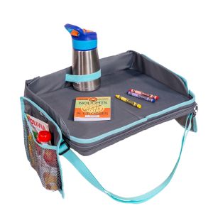 【SG Stock】J.L. Childress 3-IN-1 Kids Travel Tray & Tablet Holder - Car Seat Lap Tray Desk for Toddlers Road Trip Essentials Car Seat Activity Table Travel Accessories - Grey/Teal