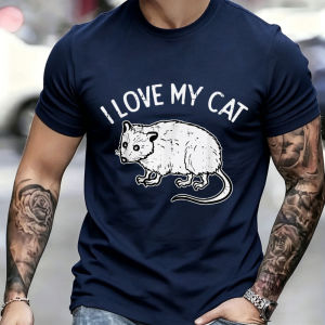 [Local Stock] HBESTY  I Love My Cat with Rat Design Round T-Shirt Shape Streetwear Graphic T Shirts Funny Outdoors High Quality Cotton Short-sleev