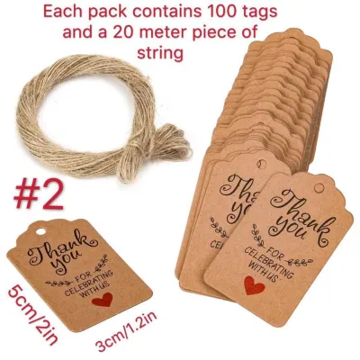100Pcs Brown Kraft Gift Tags Thank You Paper Tags Wedding Decorations Christmas Tags Party Decor (with 20M Hemp Rope)