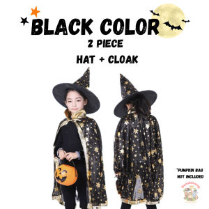 Kids Wizard Witch Costume Set Premium Halloween Cloak Cape & Pointy Hat Scary