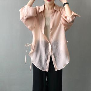 SelfLoveBuying W325 Korean Oversize Plain Color Thin Shirt Womens Casual Loose Long Sleeve Loose Fit Sun Proof Top Summer fashion