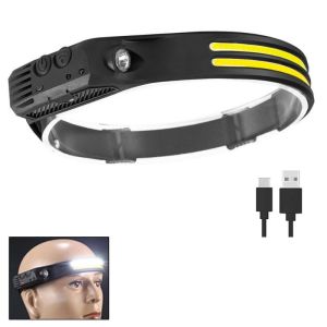 COB Headlamp Rainproof Wide Beam Sensor LED Flashlight Lamp USB Rechargeable Head Lamp For Running Fishing Camping