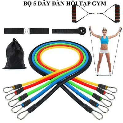 [kèm 5 phụ kiện] Dây kháng lực tập guym tại nhà bộ 5 dây ngũ sắc tập luyện đa chức năng