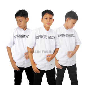 Naslin Baju Koko Anak Laki - Laki Lengan Pendek Usia 4 - 15 Tahun Hitam Motif Falcon Bahan Toyobo
