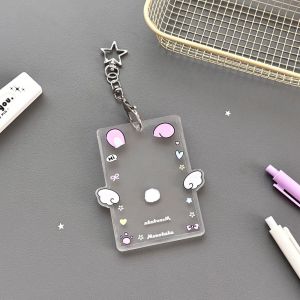 JERUSAL with Keychain Korean Photocard Holder Cartoon Animals Ears Photo Photocard Frame Star Fans Photo Display Casual Acrylic Transparent Card Bag Student Friends