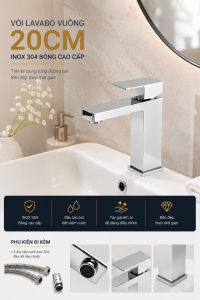 Vòi Lavabo Nóng Lạnh Inox 304 Cao 20cm – Thiết Kế Vuông Hiện Đại Sáng Bóng Sang Trọng