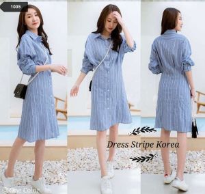 Dress Stripe Korea 1035-80 Bahan Katun Salur LD 100 PJG 94 Realpic