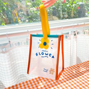 SOTOP Cute Fashion Simple Beach Bag Lunch Box Gift Bag Flowers Transparent Bag Women Handbags PVC Tote Bag Picnic Tote Lunch Bag