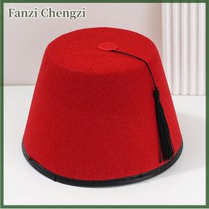 Fanzi Tarboosh Fez Hat For Men Universal Red Moroccan Hat Ottoman Round Hat Breathable Turkish Tassels Cap Role Play Headwear