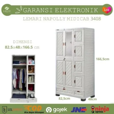 Lemari plastik 3 Pintu Napolly/Lemari Baju/MIDICAB-3408 DC ION