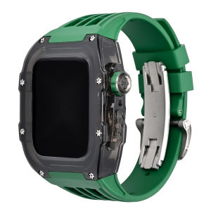 YALILAI For Apple Watch SE3 Series 9/8/7/6/5/4 Premium Richard Mill Case and Strap Luxury Butterfly Buckle Fluororubber Band with Transparent Case RM Mod Kit for Apple Watch 45mm/44mm