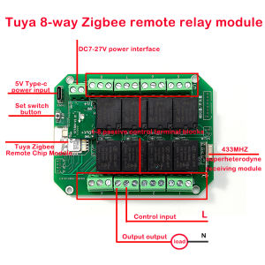 Tuya 8 Way Relay Switch Module 8 Channel DC 7-27V wifi/Zigbee Wireless Smart Home Remote Control Switch with RF 433MHZ  Tuya 4G version DC7-27V AC85-250V supports point action self-locking interlock motor control DIY electric door smart device control