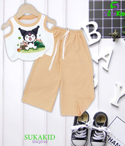 Bộ sát nách quần ống rộng thun gân hình in kuromi cho bé 6kg -30kg.SNQD010