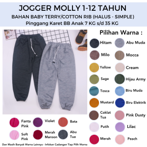 Jogger Molly Uk 10-12 Tahun / Pants Celana Panjang Anak Perempuan Laki Laki Joger Murah Grosir Polos