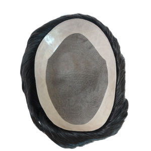 DuoDuoHair Fine Mono Base Men Toupee 100% Human Hair Hair Replacement System for Men Natural Black Straight Wig