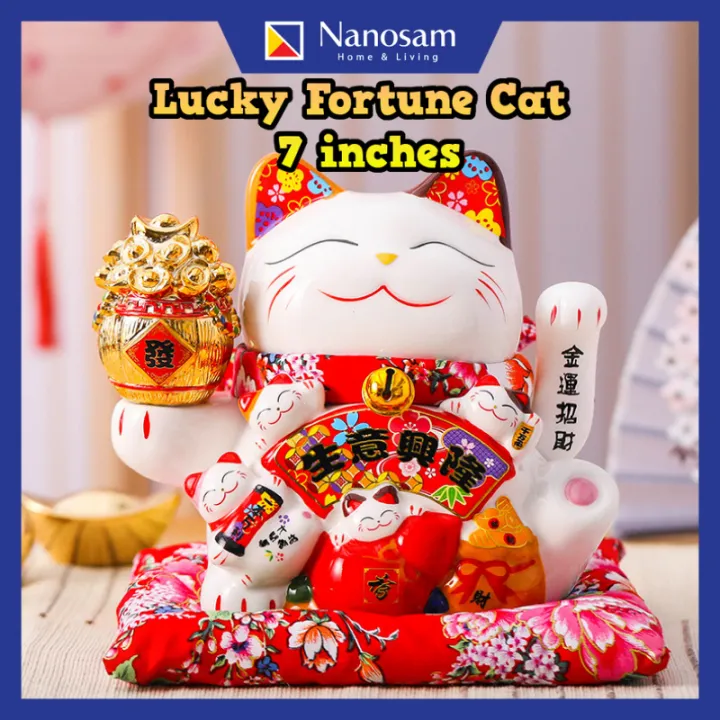 7寸 陶瓷开运招财猫 电动摇手 电池款 7 inches Lucky Cat Wealth Waving Shaking Hand ...