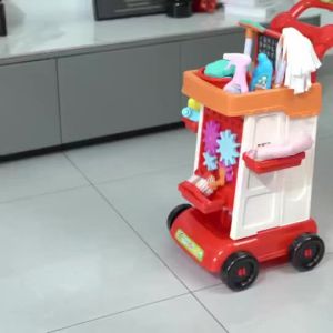 Kid Cleaning Set Detachable Cleaning Toy Pretend Play Cleaning Trolley with Vacuum Broom and Spray