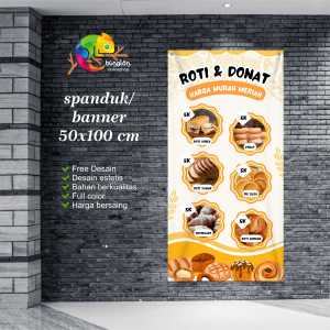 Cetak Spanduk Banner Oranye dan Kuning Illustratif Modern Menu Makanan Roti dan Donat