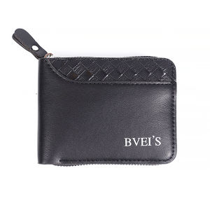 กระเป๋าสตางค์ผู้ชายทรงสั้น หนัง PU มีซิป สไตล์วินเทจ ใส่เหรียญ