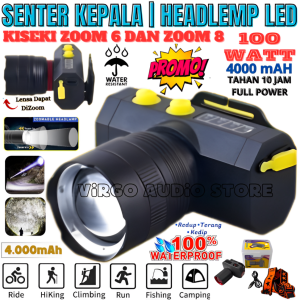 Senter Kepala Kiseki Zoom 6 Dan Zoom 8 Original | Senter Kepala Super Terang 100watt Teleskop Led Fokus Tahan Sampai 10 Jam | Senter Kepala Kiseki Lensa Bisa Di Zoom Cas Usb Type C Rechargeable Isi Ulang Tahan Lama Dan Jarak Sorot Sampai Dengan 500 Meter