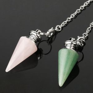 LIJU78113 Gift Natural Stone Chain Crystal Pendants Rose Quartz Reiki Pendulum Pendant Conical Pendulum Healing Crystal Amulet
