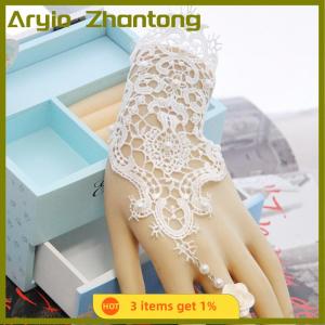 Aryio 1ชิ้นสร้อยข้อมือยาวแหวนปรับได้สำหรับผู้หญิงลูกปัดลายดอกกุหลาบ