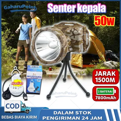 Senter kepala Cas DONY MS 309 SOBIG 50 WATT 50W 50 W QLED LED T6 MURAH SUPER TERANG MURAH Sintar Dony Kepala SUPER TERANG 309 MS-309 BERBURU GUNUNG MANCING ANTI AIR CAHAYA PUTIH CAHAYA KUNING LED CAS ULANG RECHARGEABLE CHARGE 7800mAH DOWNY