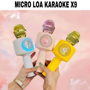 Micro Hát Karaoke Bluetooth Không Dây Kèm Loa X9 - Hát Hay Bắt Gịong Tốt - Hình Thỏ Có Đèn - Âm Thanh Trầm Ấm