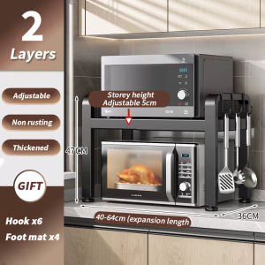 🇸🇬【SG stock】Adjustable Microwave Rack/ Adjustable Length and Height Non rusting Kitchen Storage Rack Oven Rack Kitchen Rack Shelf Kitchen Organiser