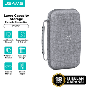 USAMS Pouch Organizer Powerbank Multifungsi Tahan Air - Warna Anggrek Abu-abu