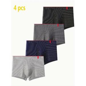 4pcs Mens Striped Underwear Plus Size Casual Boxer Briefs Shorts Breathable Comfy Stretchy Boxer