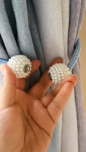 1 Pair Curtain Tiebacks Clips Magnetic Curtain Pearl Ball Buckle Punch Free Drapery Holdback Clips