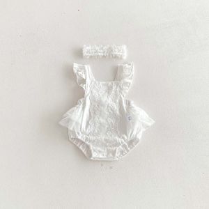 2026 Summer 3M-2Y Baby Clothes Girls Lace Bodysuit with Gauze Decoration Sleeveless and Backless Toddler One-piece2026