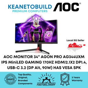 AOC MONITOR 34" INCH AGON PRO AG344UXM 3K WQHD IPS MiniLED GAMING 170HZ HDMI2.1X2 DP1.4 USB-C 3.2 (DP Alt 90W) HAS VESA SPK