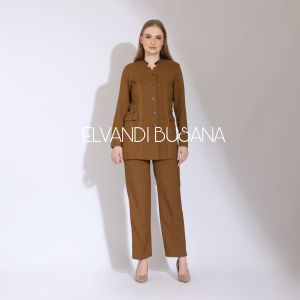 Blazer Wanita Baju Kerja Kantor Seragam PDH PNS Pemda Dinas Guru ASN Wanita Setelan Celana Panjang Kode 5002 Warna Pemda Aceh Khaki Tua Gelap Coklat Tua Gelap