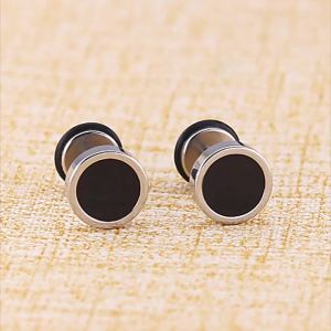 Punk Fashion Stainless Steel Stud Earrings for Men Personality Round Black Oil Drip Titanium Steel Mens Earings Hip Hop Jewelry
