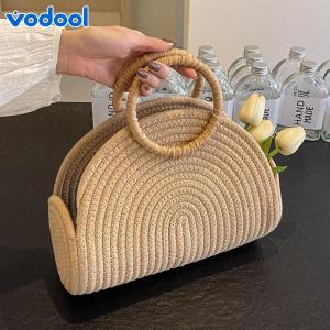 Handwoven Top Handle Bag Retro Cotton Rope Shoulder Purse Holiday Travel Handbag Vacation Bag for Women and Girls